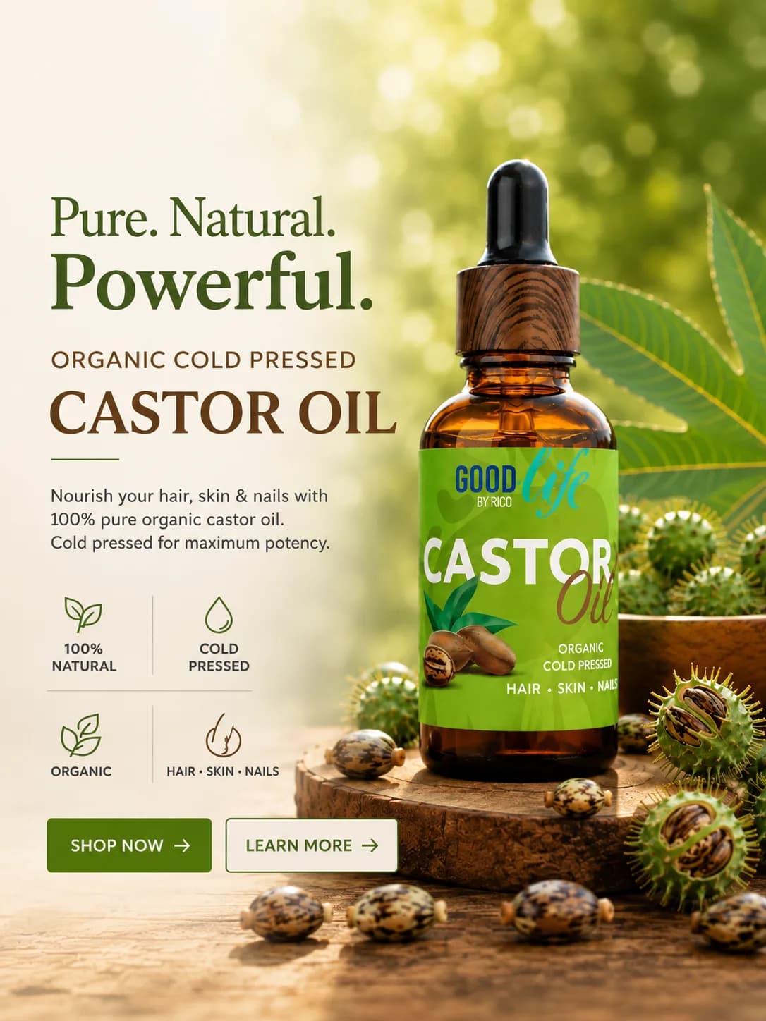 Organic Cold Pressed Castor Oil (30 ml ) 100% Pure Castor Oil for Hair, Skin & Nails